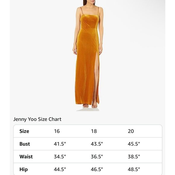 Jenny Yoo Womens Size 18 Mustard Velvet Maxi Dress With Slit - Picture 3 of 3